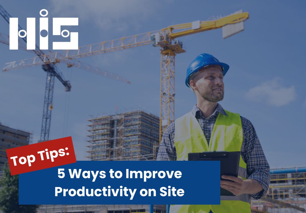 Jobsite setting. Worker wearing PPE equipment and holding a clipboard and observing surroundings with blog title across the bottom of the image. 