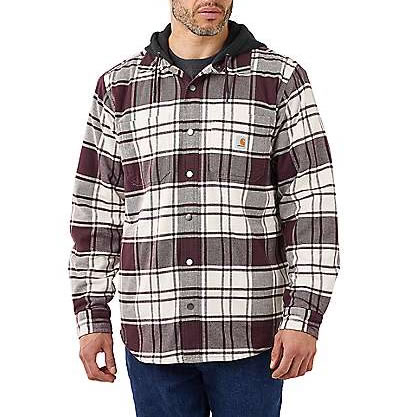 Carhartt RUGGED FLEX™ Flannel Fleece Lined Hooded Shirt Jacket Malt