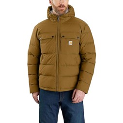 model wearing the Carhartt Montana Insulated Jacket in Oak Brown