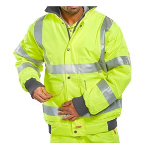 A model wearing a hi-vis jacket