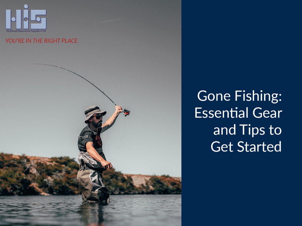 A man fishing in water, casting a line and wearing waders with the blog title as a text overlay