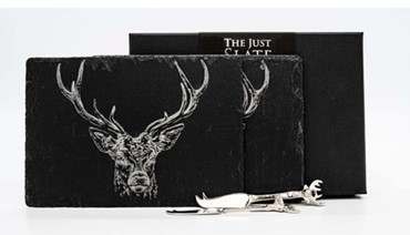 Image of Just Slate slate boards and cheese knives with stag designs