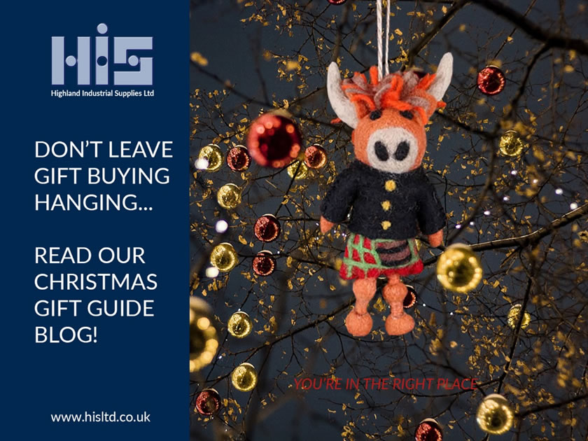 Blog banner with image of Scottish Christmas decoration and the text “Don’t leave gift buying hanging… Read our Christmas gift guide blog!”