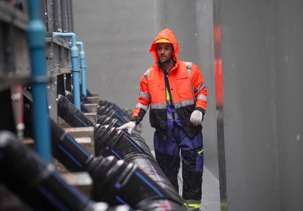 man in rain coat 